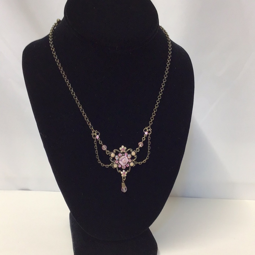 Vintage look whimsy goth lavender Pink rose Necklace charming classic costume
